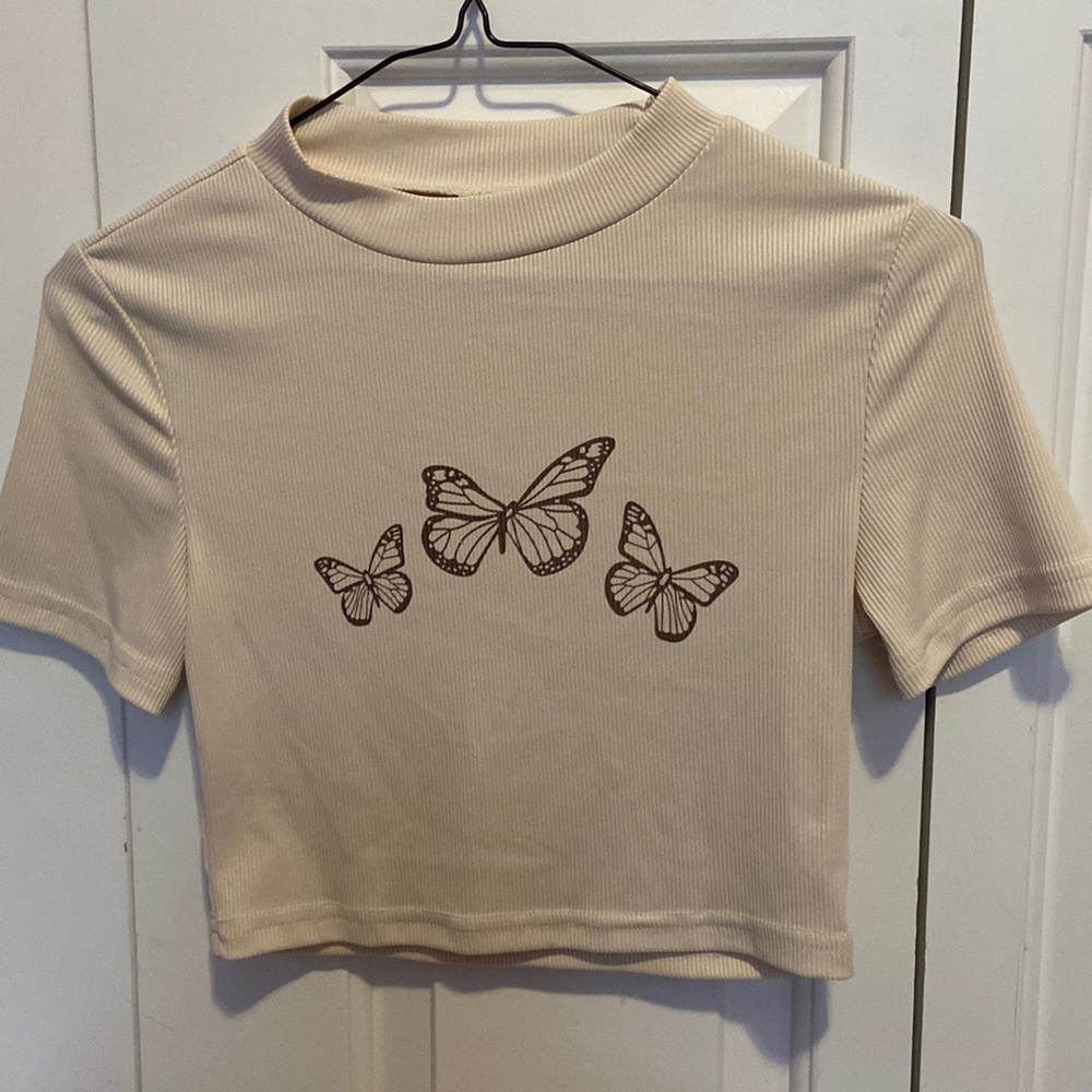 Tan cropped butterfly top